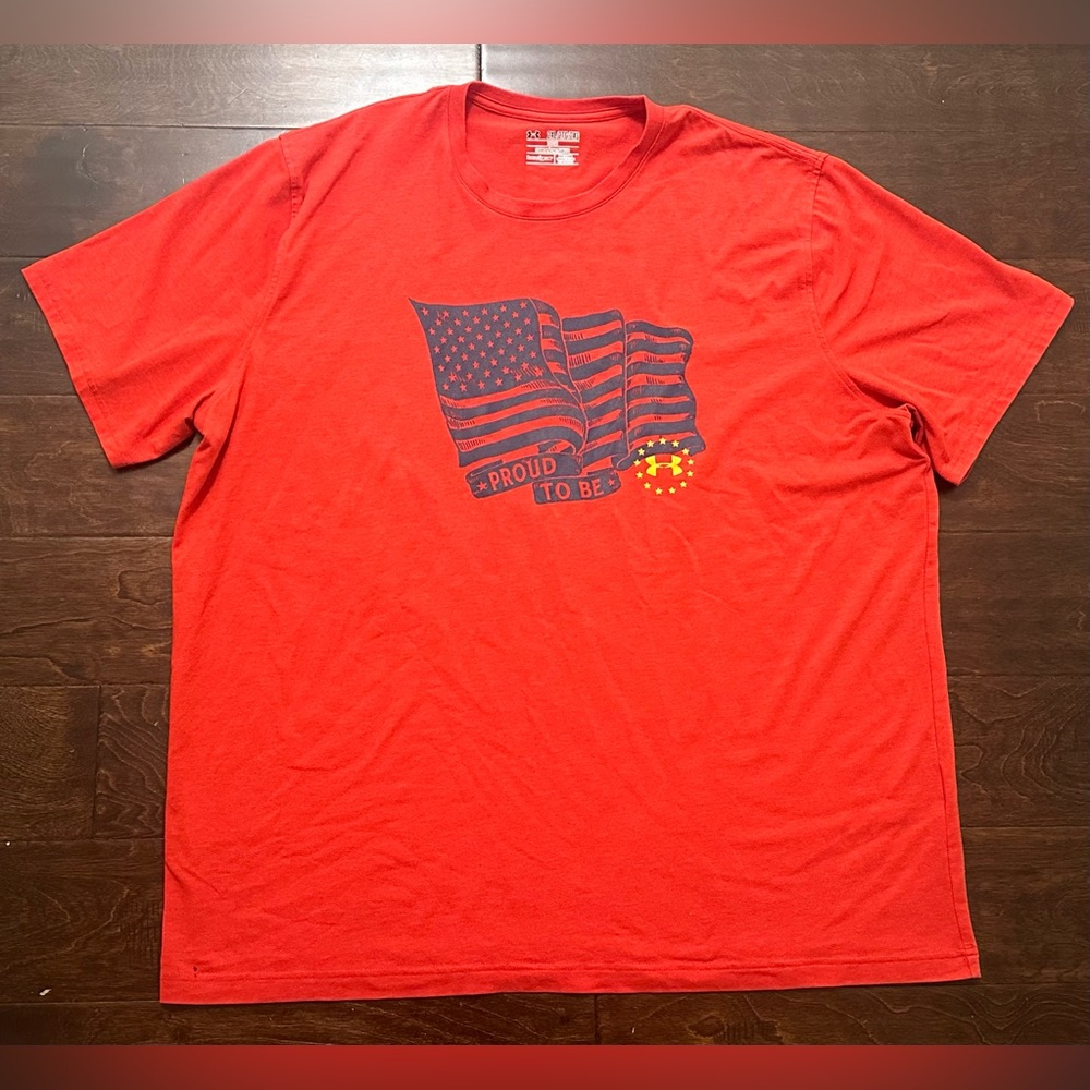 Men’s Under Armour Proud to Be American Flag Red/Blue/Gold Loose T-Shirt- 2XL